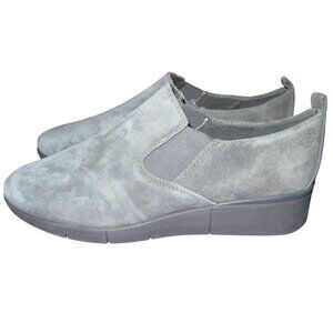 Easy Spirit Plume Loafers Gray Suede Leather Slip On Low Wedge Comfort Shoes 10W